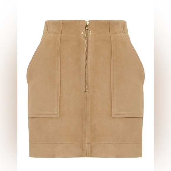 Intermix Magda Brown Suede Mini Front Zip Skirt size 6 NWT - Picture 1 of 13